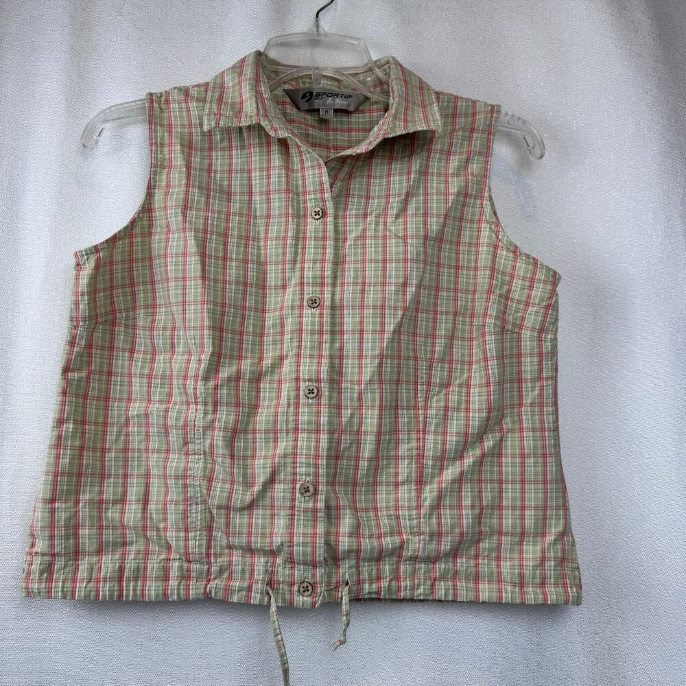 Sportif USA Women Plaid Sleeveless Button closure with drawstring Blouse Size M